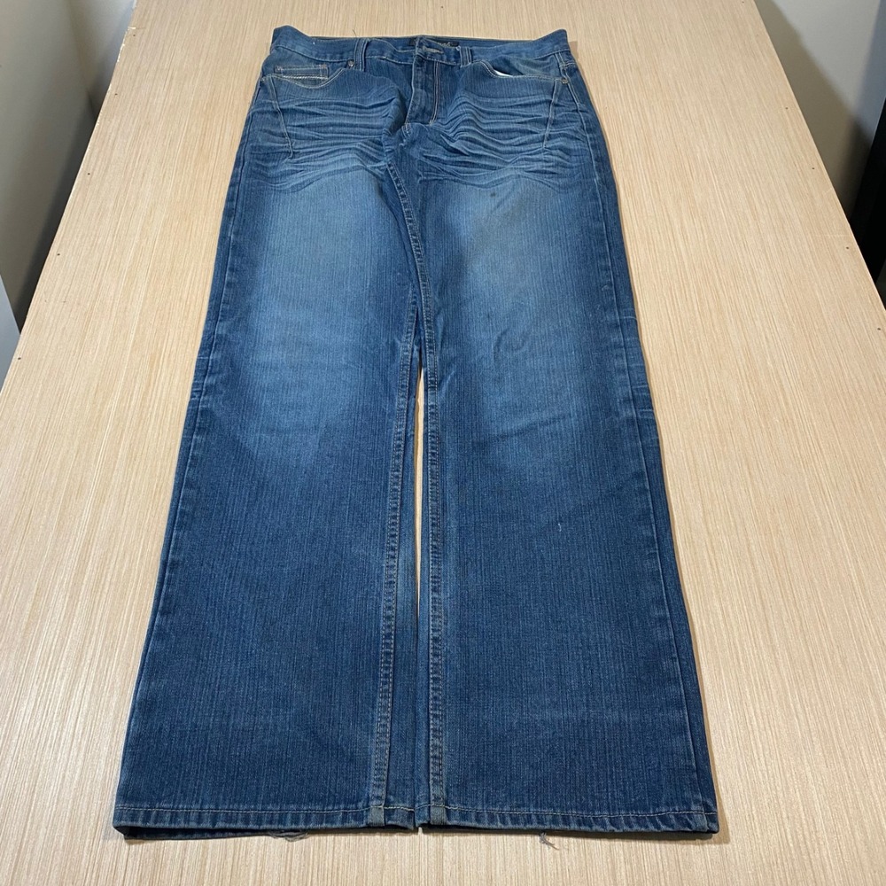 Chams Premium Denim Mens 34 Baggy Wide Leg Jeans Medium Wash Y2K Skater Whisker